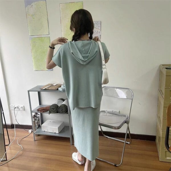 Cheap Fashion 5 Colors Hooded Loosen Knitting Dress Set 6