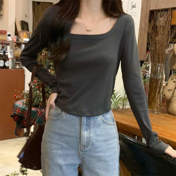 Cheap Fashion 5 Colors Round Neck Long Sleeve T-shirts 5