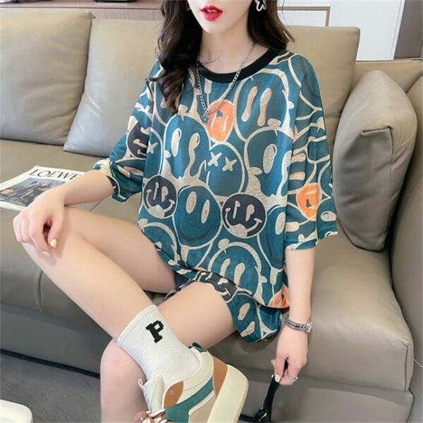 Cheap Fashion Round Neck Cartoon Smile Loosen Tees 4