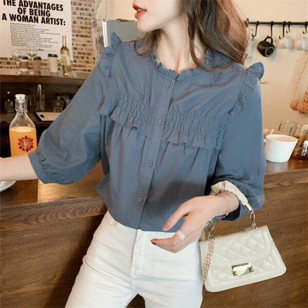 Cheap Flouncing Puff Sleeve Loosen Blouse 5