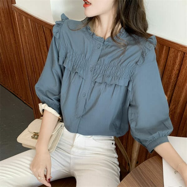 Cheap Flouncing Puff Sleeve Loosen Blouse 4