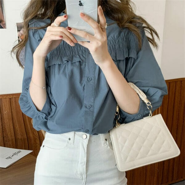 Cheap Flouncing Puff Sleeve Loosen Blouse 3