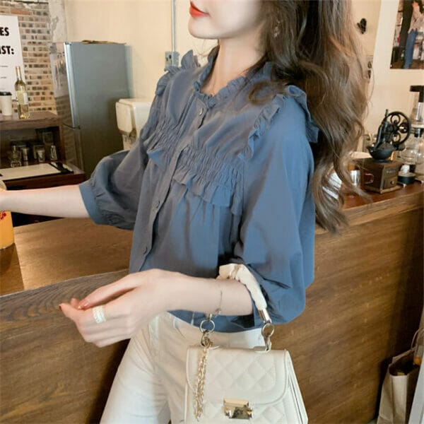 Cheap Flouncing Puff Sleeve Loosen Blouse 2