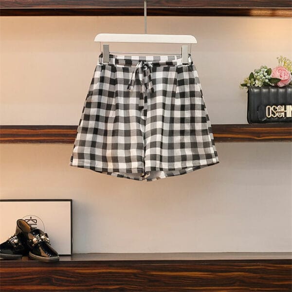 Classic Fashion Cotton T-shirt with Plaids Short Suits 5