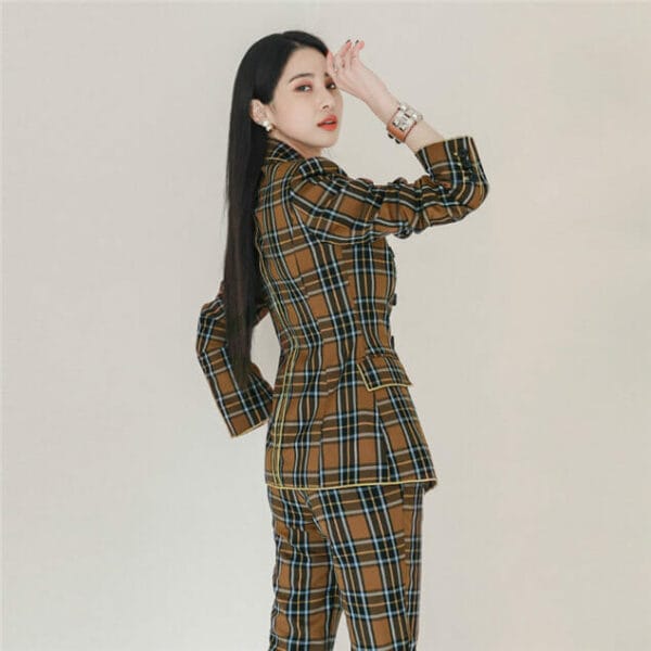 Classic Fashion Double-breasted Plaids Long Suits 5