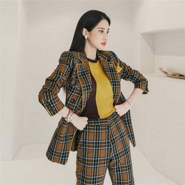 Classic Fashion Double-breasted Plaids Long Suits 3