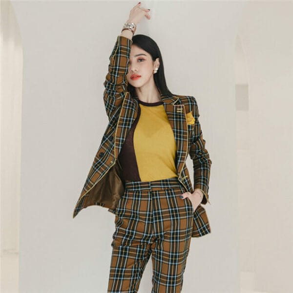 Classic Fashion Double-breasted Plaids Long Suits 2