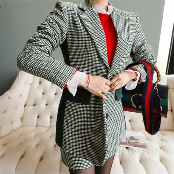 Classic Fashion Tailored Collar Plaids Coat with Short Skirt 5