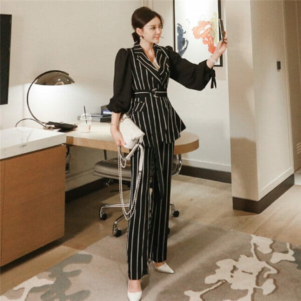 Classic Fashion Tailored Collar Stripes Two Pieces Suits 5