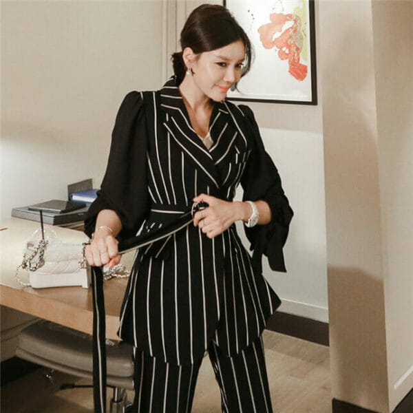 Classic Fashion Tailored Collar Stripes Two Pieces Suits 3