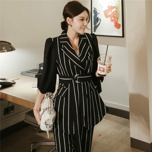 Classic Fashion Tailored Collar Stripes Two Pieces Suits 2