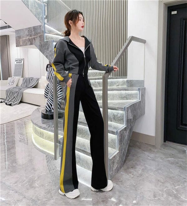Color Block Hooded High Waist Long Suits 4