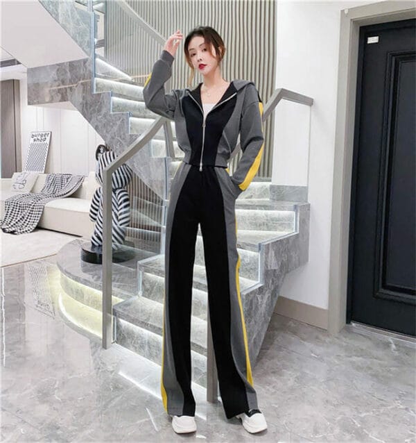 Color Block Hooded High Waist Long Suits 3