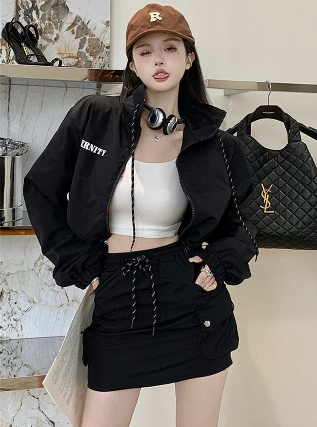 Cool Girl Zipper Open Short Jacket With Tie Waist Hot Pants • Seoulinspired