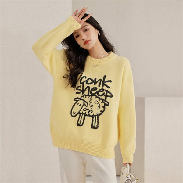 Cute Fashion Cartoon Sheep Loosen Knitting Tops 3