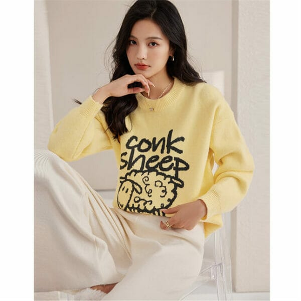 Cute Fashion Cartoon Sheep Loosen Knitting Tops 2