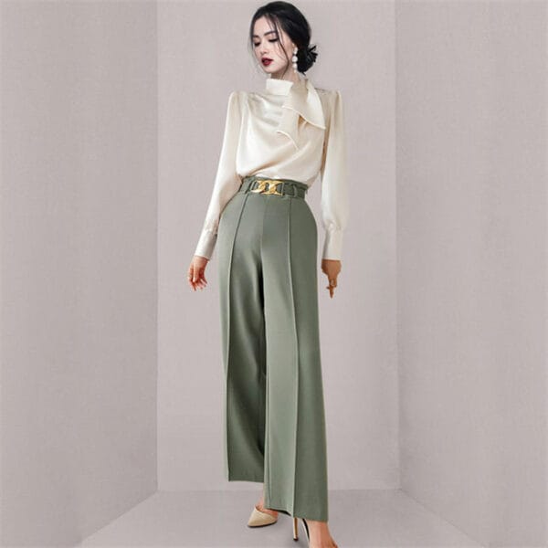 Elegant Fashion 2 Colors Flouncing Blouse with Long Pants 4