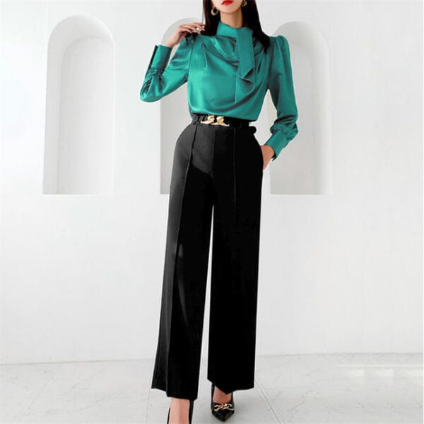 Elegant Fashion 2 Colors Flouncing Blouse with Long Pants 2