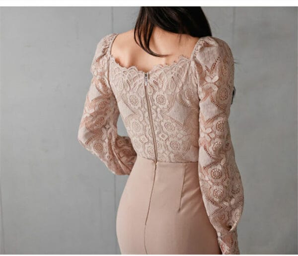 Elegant Fashion Lace Blouse with Fishtail Slim Long Skirt 5