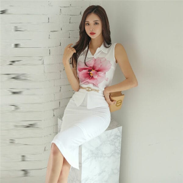 Elegant Lady 2 Colors Flowers High Waist Slim Dress Set 3