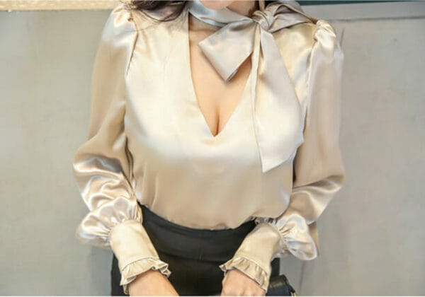Elegant Lady Bowknot V-neck Blouse with Fishtail Skirt 5