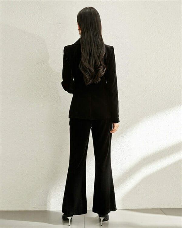 Elegant Lady Tailored Collar Velvet Slim Long Suits 6