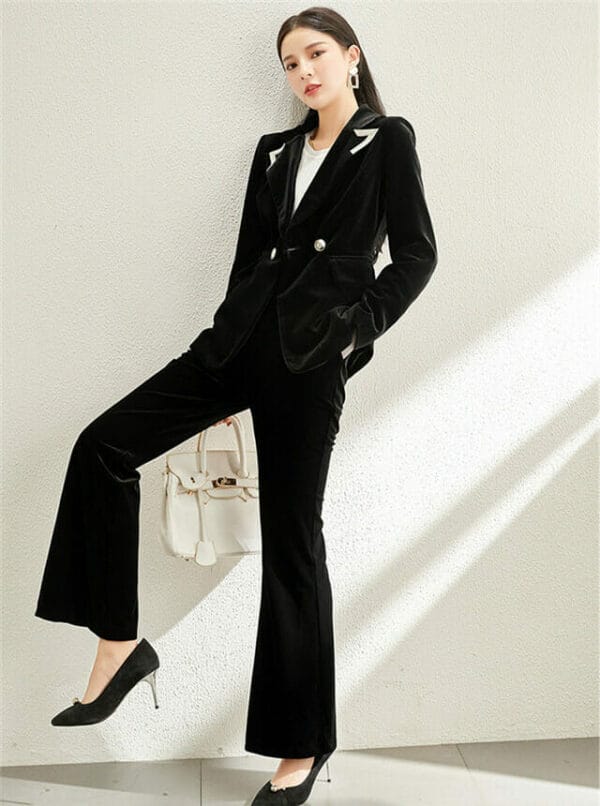 Elegant Lady Tailored Collar Velvet Slim Long Suits 5