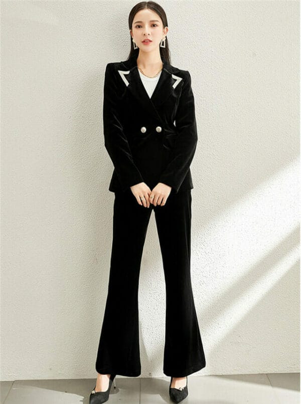 Elegant Lady Tailored Collar Velvet Slim Long Suits 1