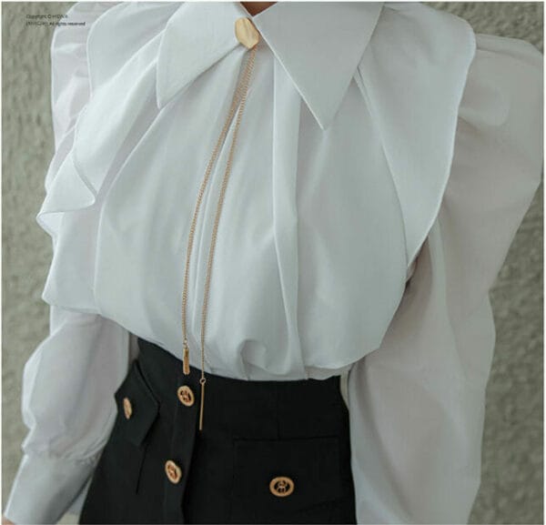 Elegant OL Doll Collar Puff Sleeve Blouse with Slim A-line Skirt 6