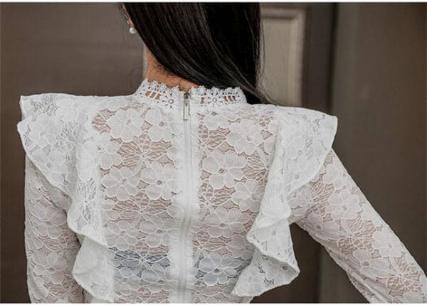 Elegant OL Flouncing Lace Blouse with High Waist Slim Skirt 6