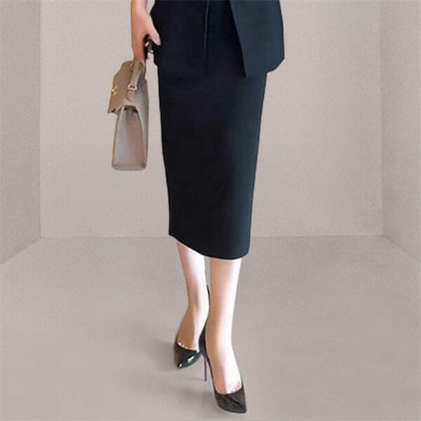 Elegant OL Tailored Collar Slim Jacket with Midi Skirt 5
