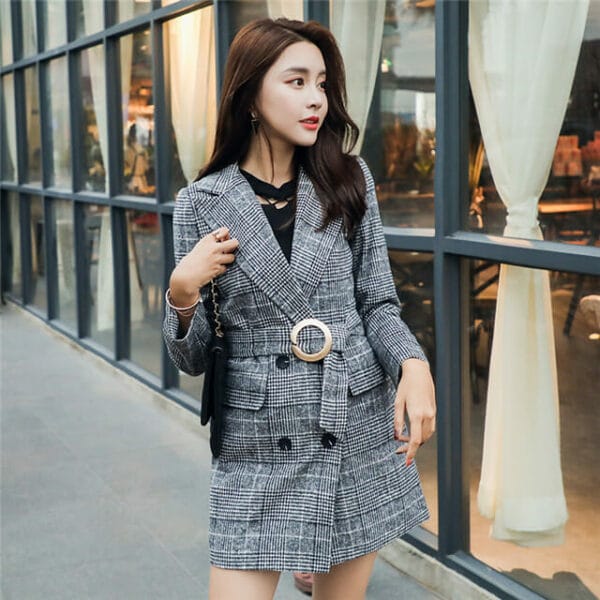Fashion 2 Colors Double-breasted Tailored Colalr Plaids Woolen Set 3