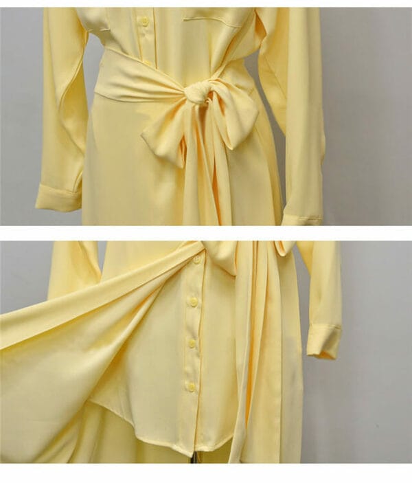 Fashion Autumn Long Sleeve Shirt Dress with Tie Waist Split Skirt 7