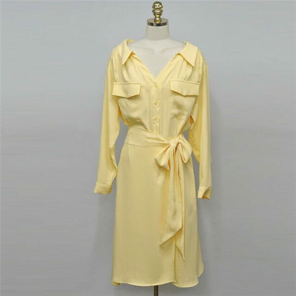 Fashion Autumn Long Sleeve Shirt Dress with Tie Waist Split Skirt 5
