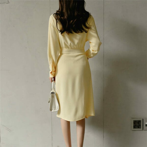 Fashion Autumn Long Sleeve Shirt Dress with Tie Waist Split Skirt 4