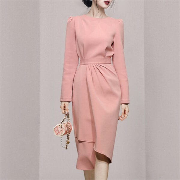 Fashion Autumn Round Neck High Waist Slim Dress Set 4