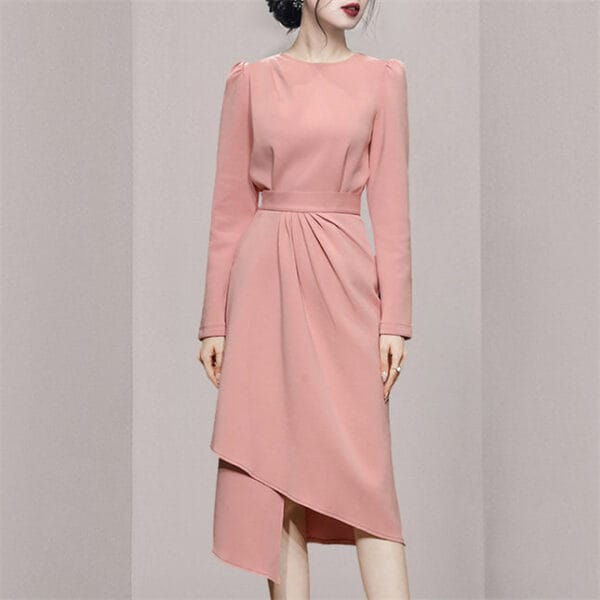 Fashion Autumn Round Neck High Waist Slim Dress Set 3