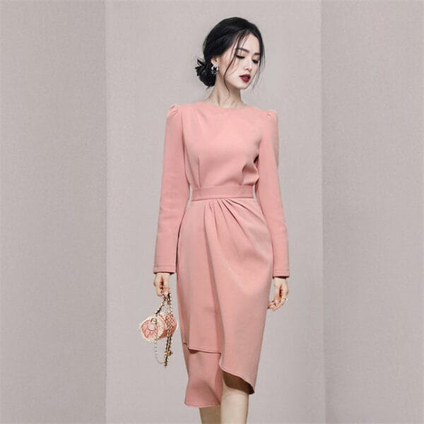 Fashion Autumn Round Neck High Waist Slim Dress Set 2