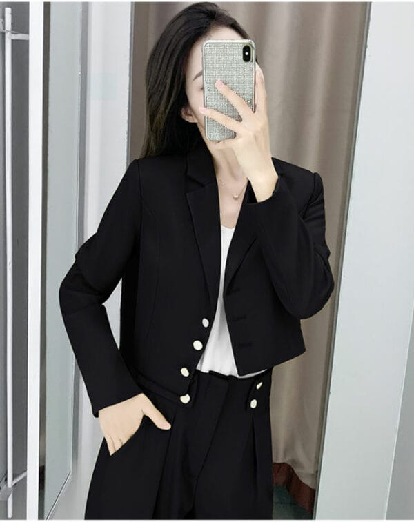 Fashion Autumn Tailored Collar Jacket with Long Pants 5