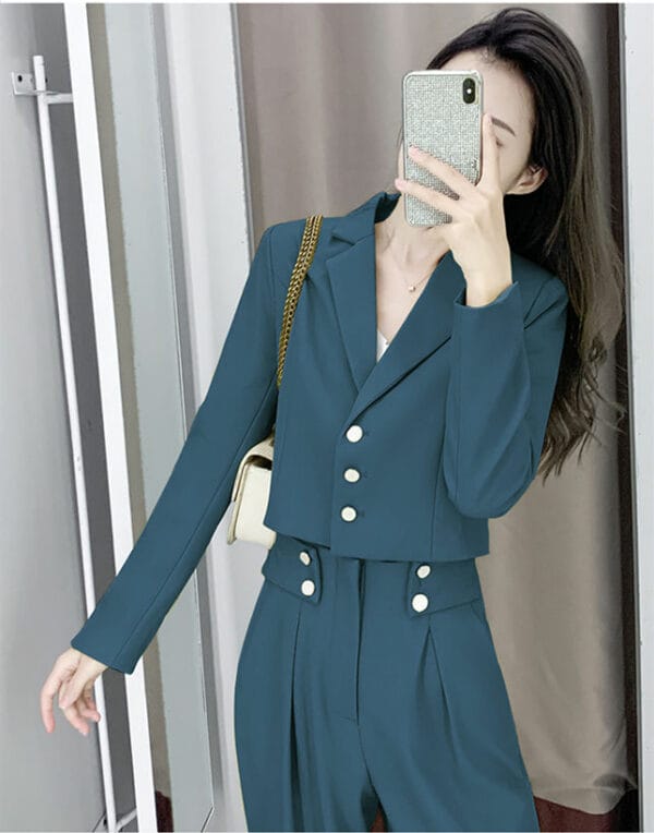 Fashion Autumn Tailored Collar Jacket with Long Pants 4