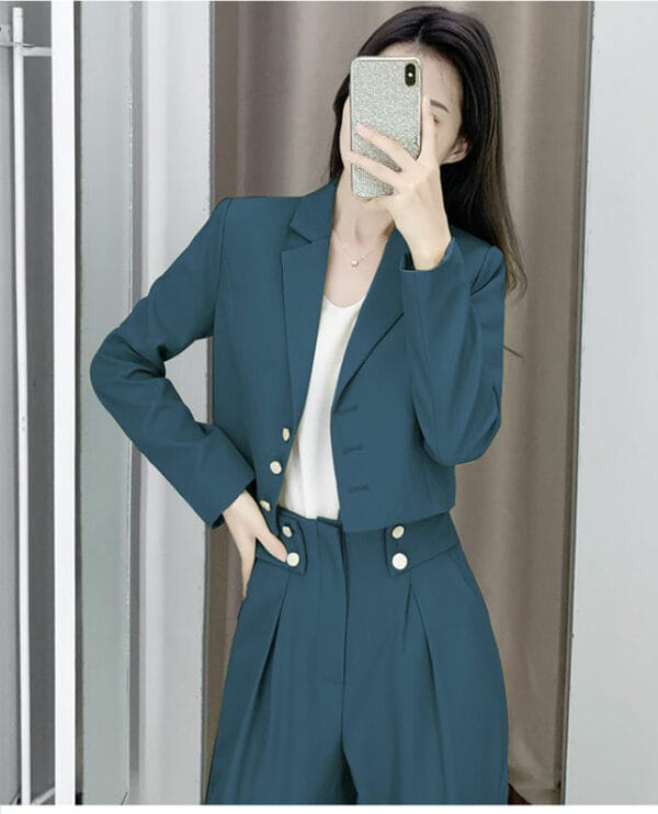 Fashion Autumn Tailored Collar Jacket with Long Pants 3