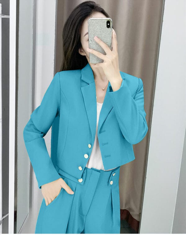 Fashion Autumn Tailored Collar Jacket with Long Pants 2