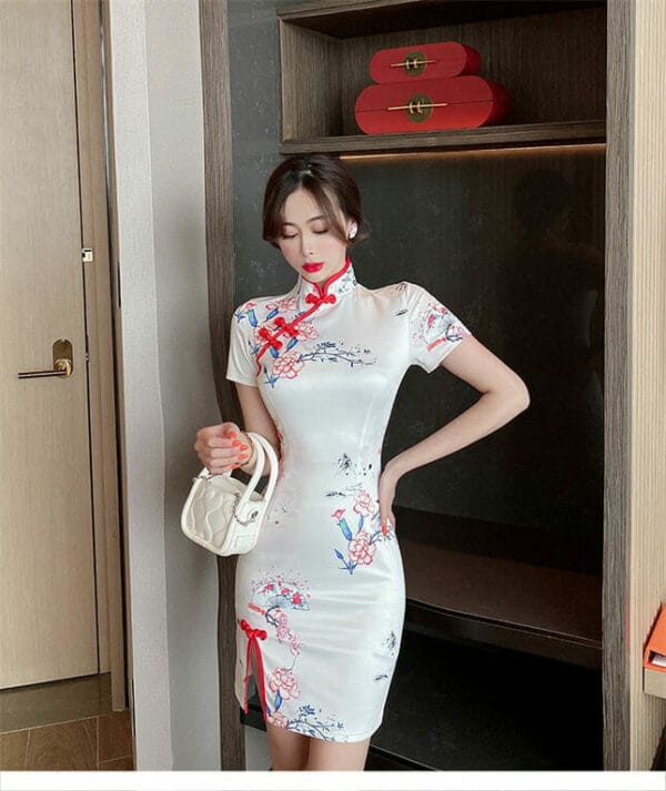 Fashion Flowers Cheongsam Bodycon Dress 4