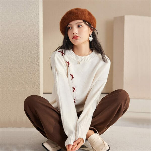 Fashion Girl Crosses Round Neck Loosen Knitting T-shirt 4