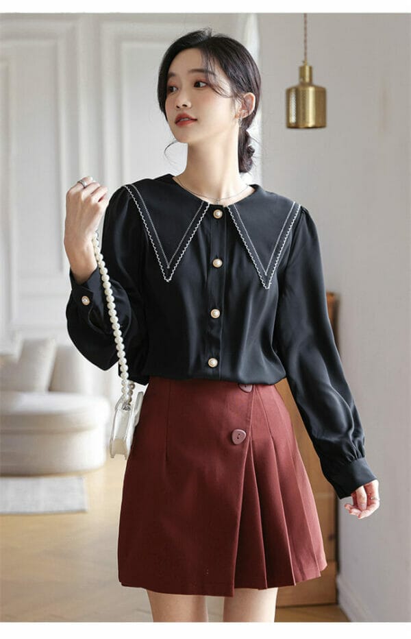 Fashion Girls Doll Collar Puff Sleeve Loosen Blouse 5