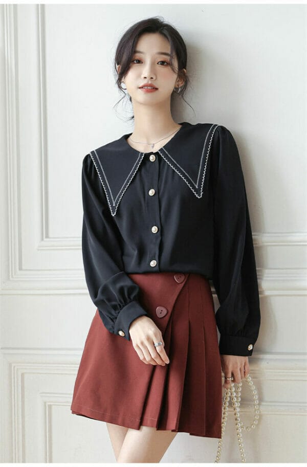 Fashion Girls Doll Collar Puff Sleeve Loosen Blouse 3