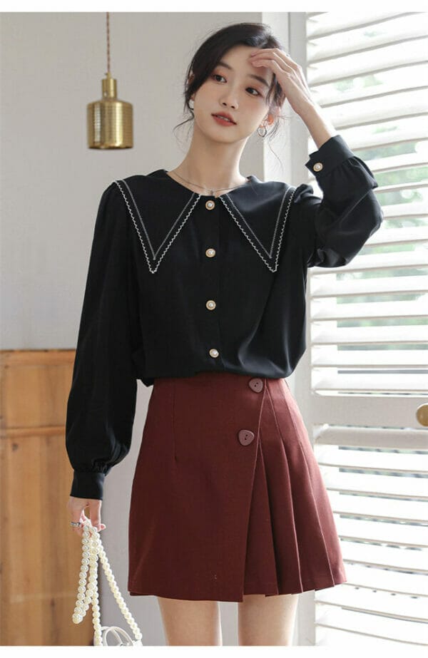 Fashion Girls Doll Collar Puff Sleeve Loosen Blouse 2