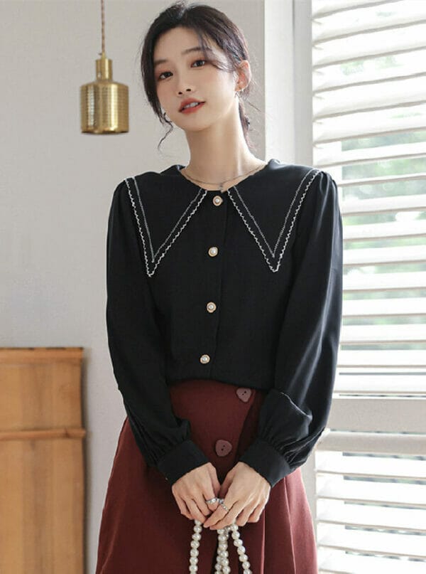 Fashion Girls Doll Collar Puff Sleeve Loosen Blouse 1