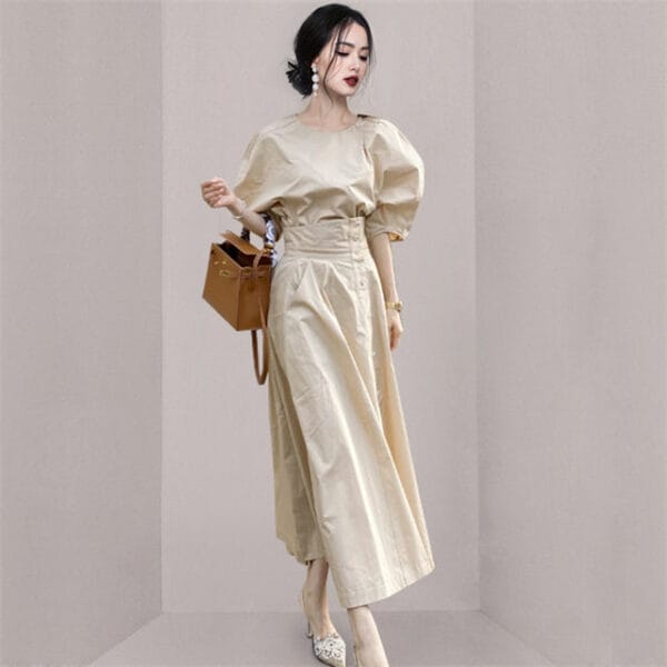 Fashion High Waist Puff Sleeve Two Pieces Dress 2