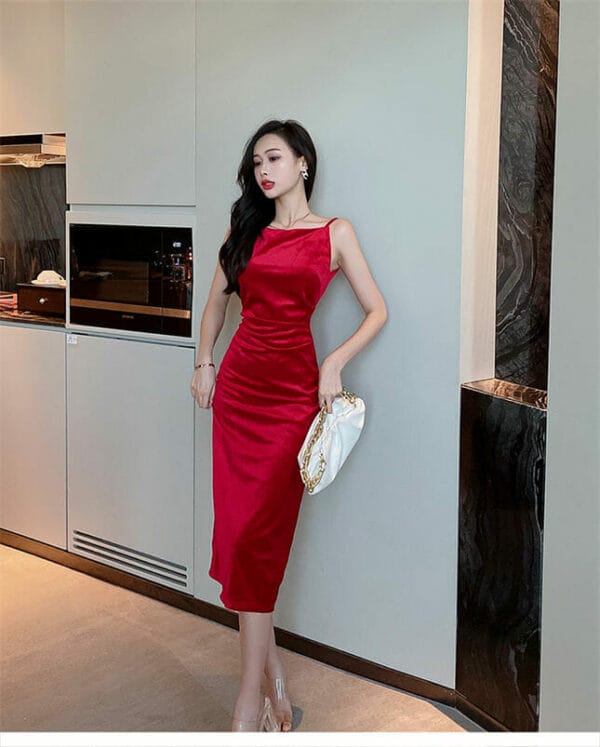 Fashion High Waist Straps Velvet Dress 4